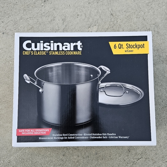 Cuisinart Chef's Classic Stainless 6 Quart Stockpot with Cover 744-24 New - Picture 1 of 3
